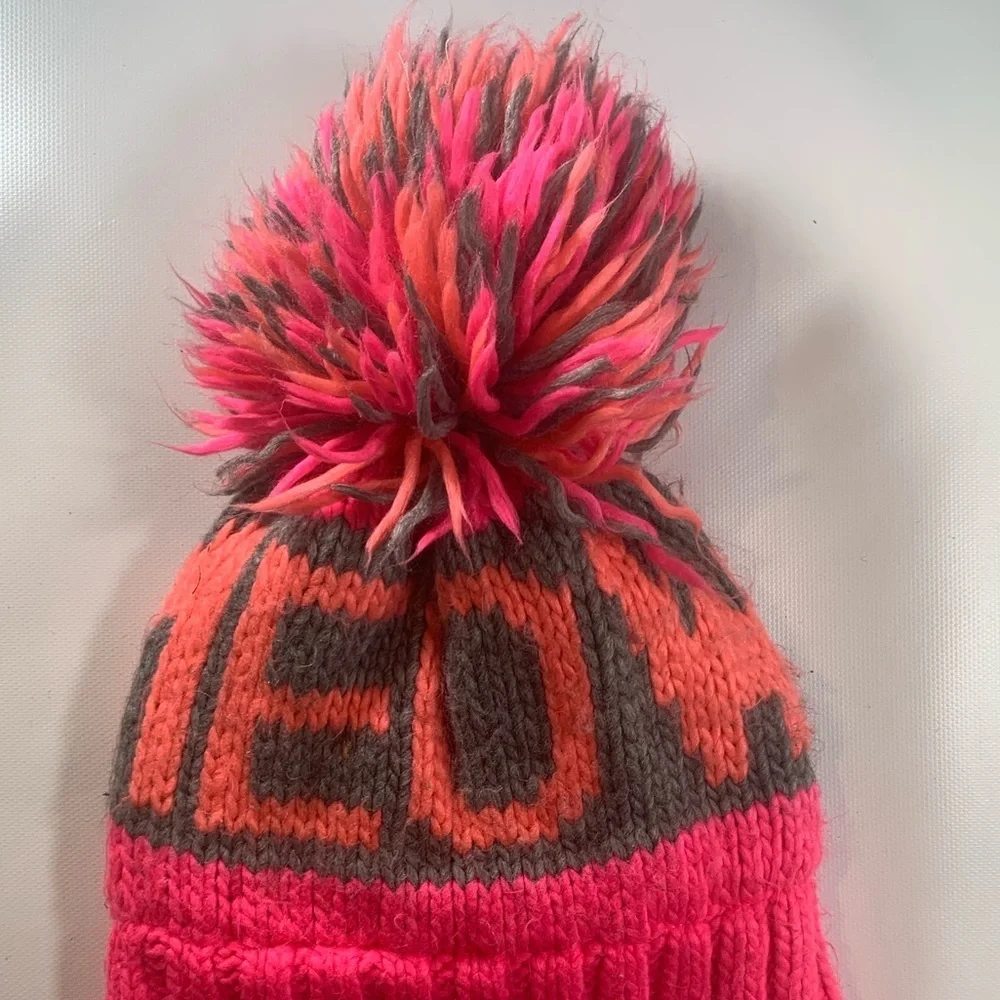 MEOW Puffy PomPom Pink Beanie Knit Cozy